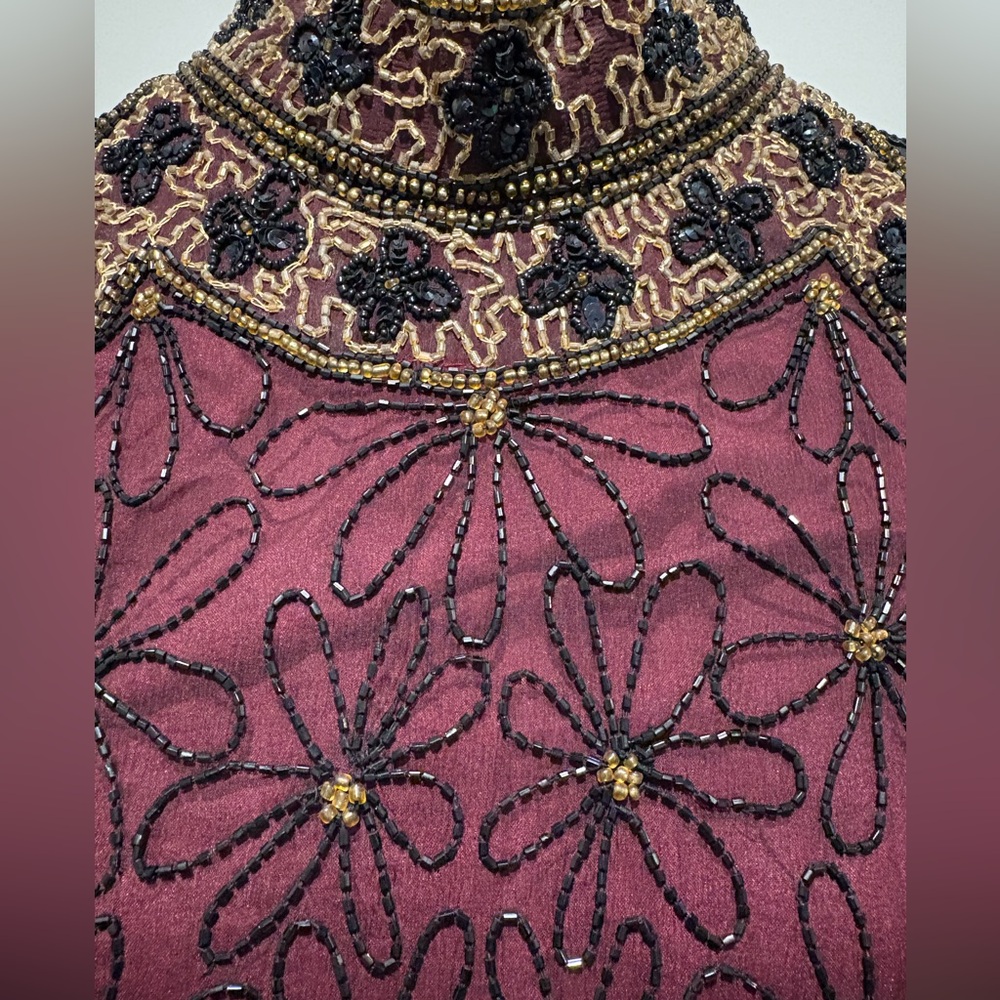 Papell Boutique Evening Burgundy and Black Silk Sleeveless Top XL - Picture 6 of 14